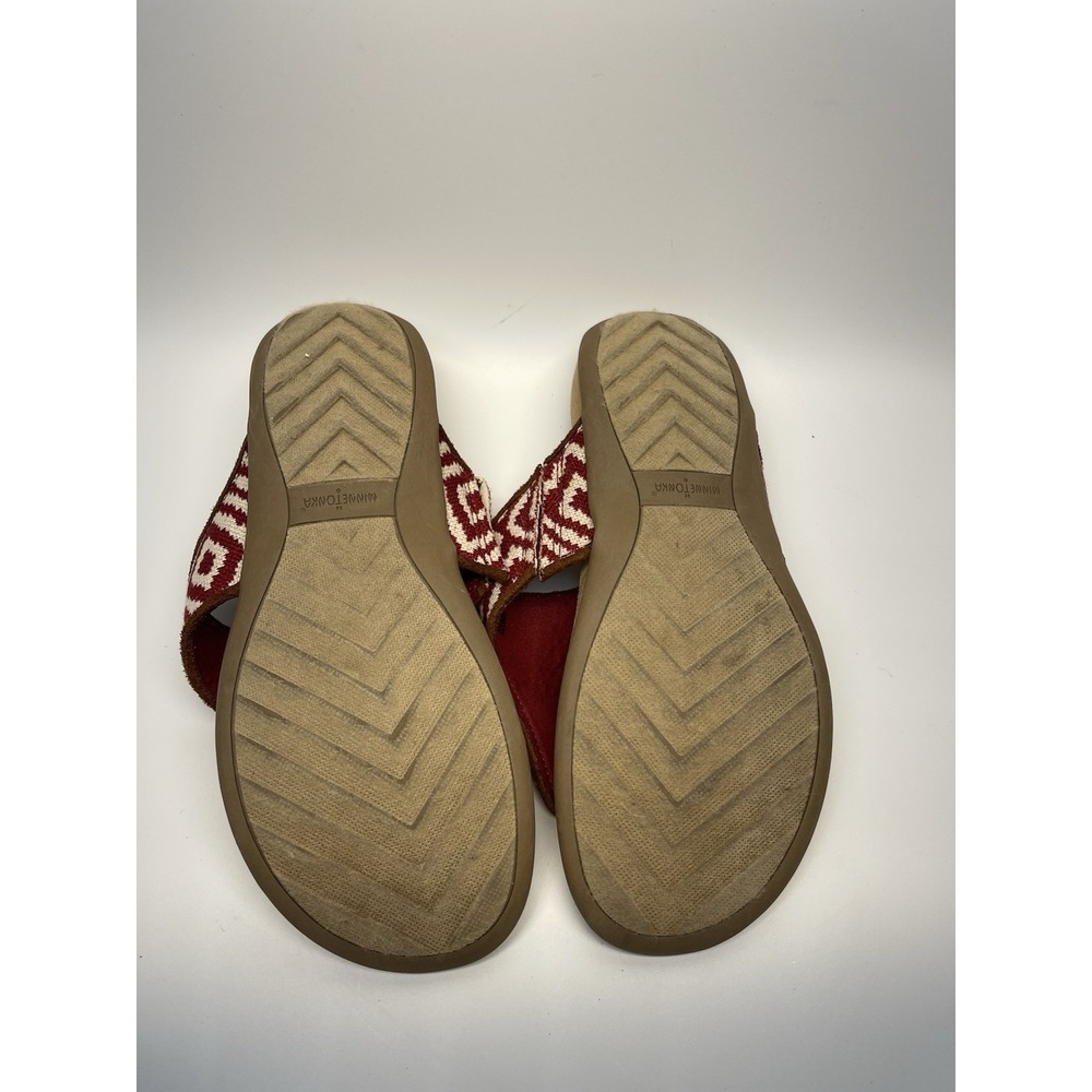 Minnetonka Women's Red White Thong Sandals Size 10 Boho Slip On Comfort - Picture 5 of 8